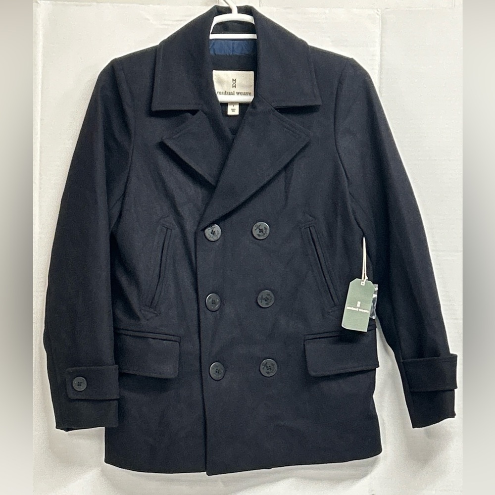 Mutual Weave Men’s Small Black Peacoat Double Breasted Lined Wool